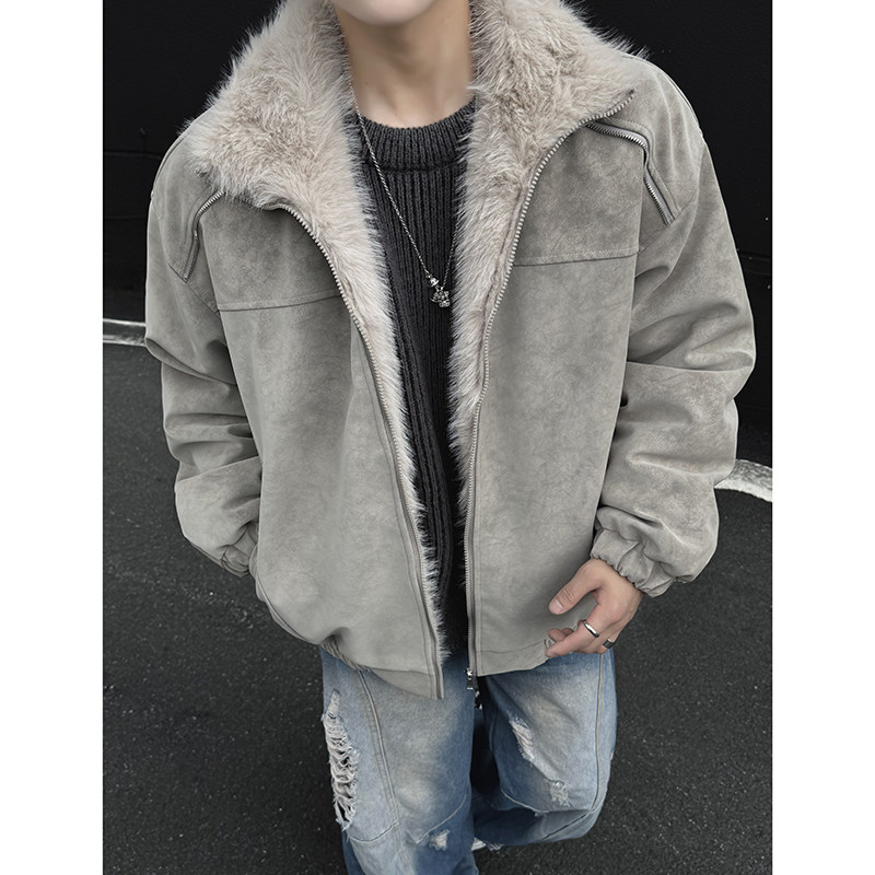 冬季2025新款美式加绒加厚座山雕棉服男潮牌潮流宽松情侣棉衣外套