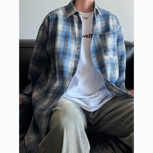 青港 冬季长袖格子衬衫男生青少年百搭宽松时尚简约休闲衬衣外套