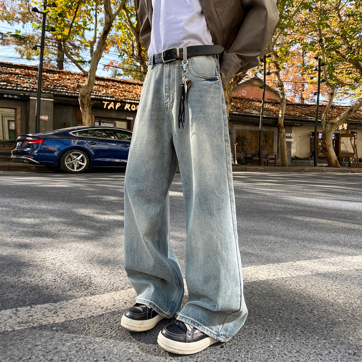 春季牛仔裤男生潮流男款裤子宽松直筒休闲裤复古水洗阔腿牛仔长裤