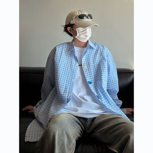 2026春季长袖格子衬衫男生潮牌潮流美式趣味扣子时尚情侣衬衣外套