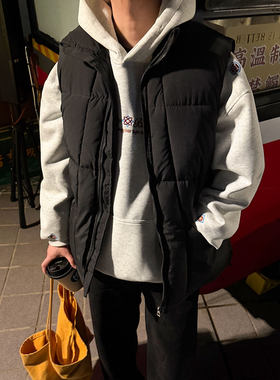 冬季新款加厚立领棉马甲男美式情侣保暖休闲坎肩纯色百搭棉服马夹