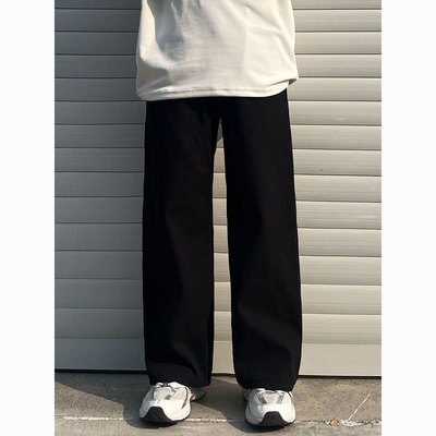 冬季加绒加厚裤子男士休闲裤纯色百搭宽松学生情侣直筒阔腿裤潮流