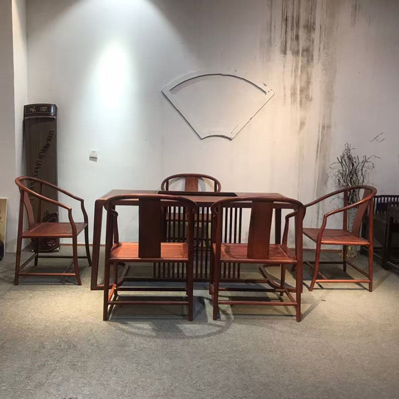 红木家具赞比亚紫檀茶桌椅组合实木中式茶艺桌办公室茶台一桌五椅,住宅家具,红木茶桌/茶台,淘宝优惠券,粉丝福利购,淘宝优惠卷
