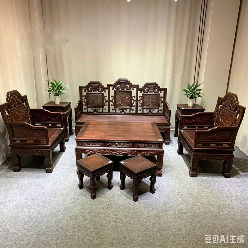 红木家具大红酸枝福禄寿沙发八件套中式实木小户型客厅沙发组合