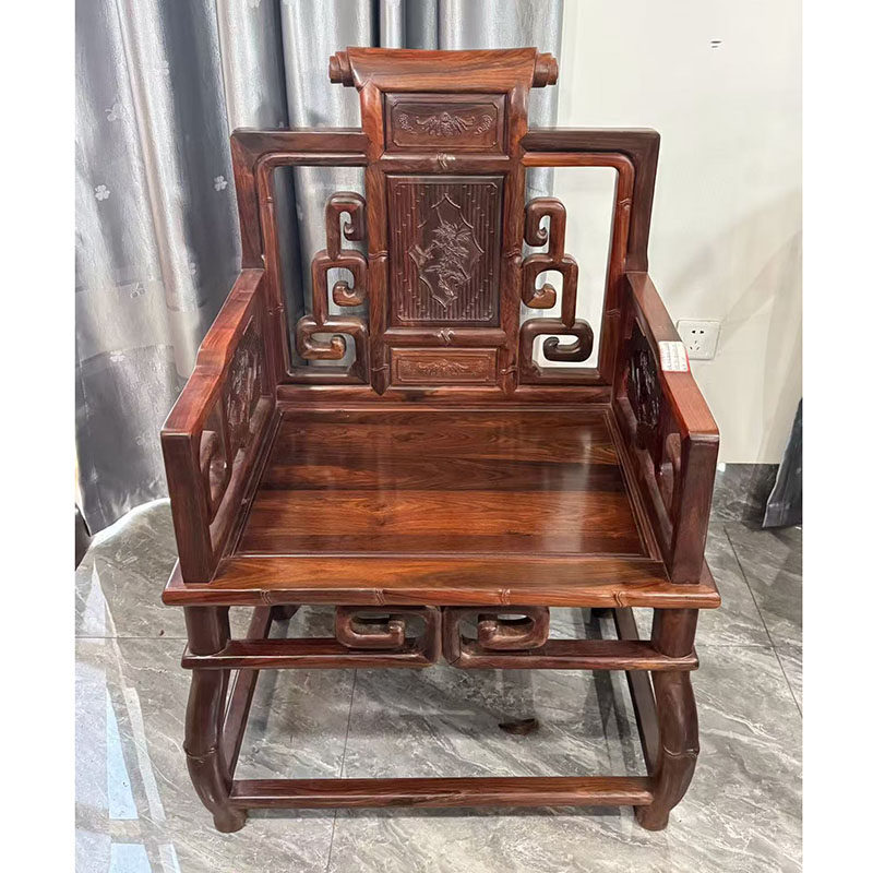 红木家具大红酸枝明清古典竹节椅全实木交趾黄檀办公老板椅宝座