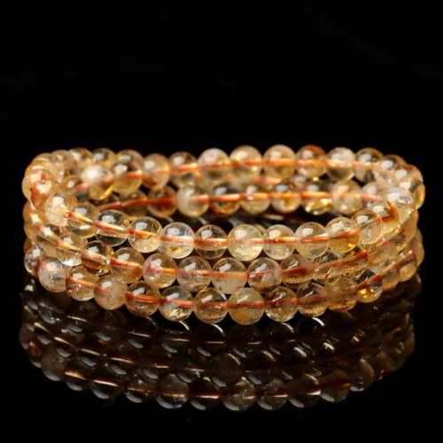 天然巴西金字塔圆珠黄塔晶手链