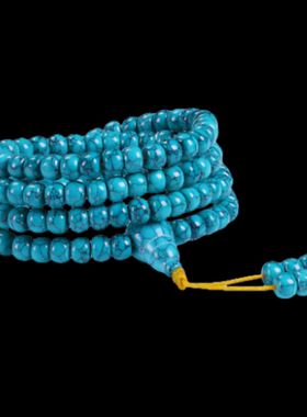 天然深绿色原矿网花铁线绿松石手串108颗佛珠桶珠圆珠项链手链