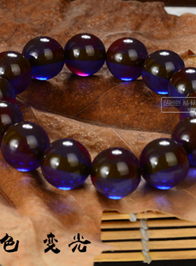 中东贵族波罗的海蜜蜡手串蓝色琥珀圆珠变色变光精灵手链男女款