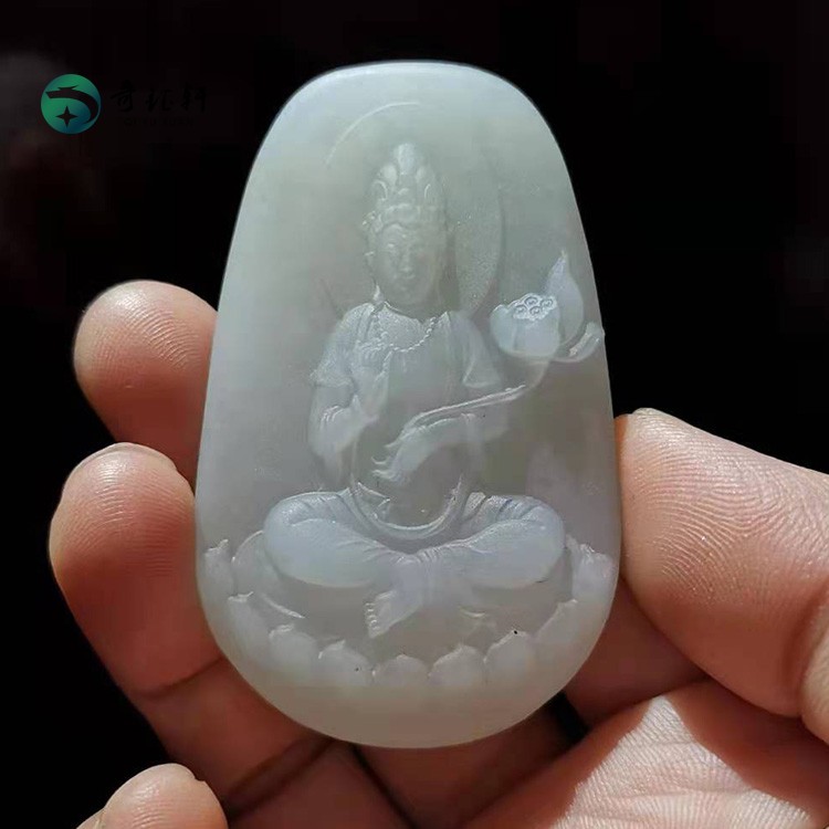 奇钰轩 南阳独山玉观音吊坠天然冰种玉石玉佩弥勒佛像玉牌挂件