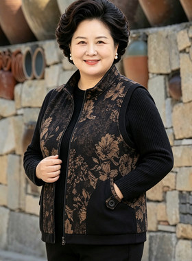 大码胖妈妈今年流行的马甲中老年人秋装女老太太加肥背心奶奶坎肩