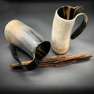 精品整料天然西藏牦牛角白啤酒杯子手工茶杯个性摆件笔筒文玩收藏