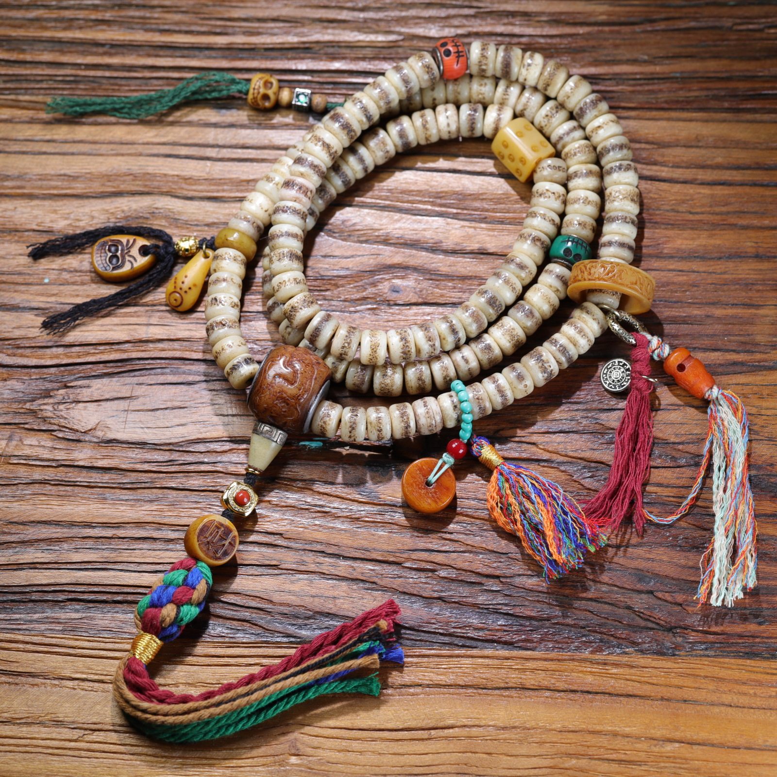 原创设计西藏式牦牛骨桶珠多圈108手链项链民族风男女文玩佛珠串