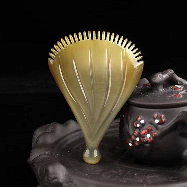 天然白水牛角刮痧按摩梳子瘦脸面部点穴棒家用头疗疏通经络扇形梳