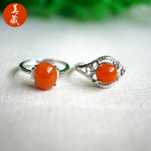 天然正品 银复古樱桃红色凉山南红民族风饰品 南红玛瑙戒指女款