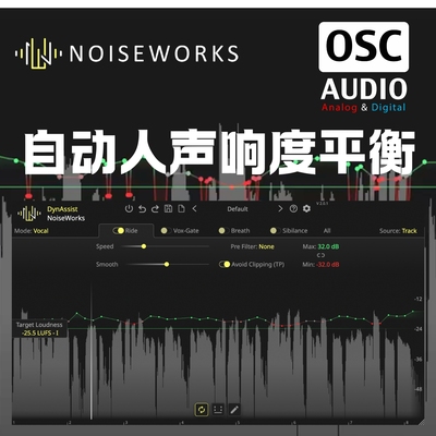 正版NoiseWorks DynAssist 人声电平AI控制 人声混音插件