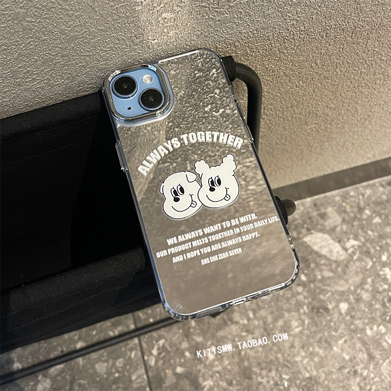 苹果16pro镜面英文小狗手机壳