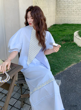 法式花边连衣裙女2026夏新款高级感短袖收腰显瘦白色长裙子两件套