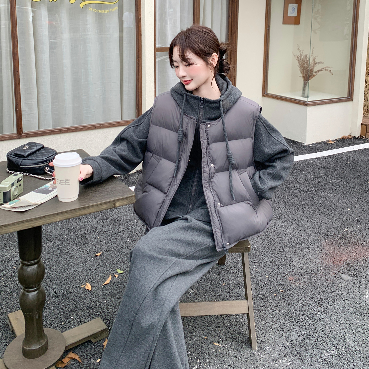 韩版冬季女连帽面包羽绒马甲