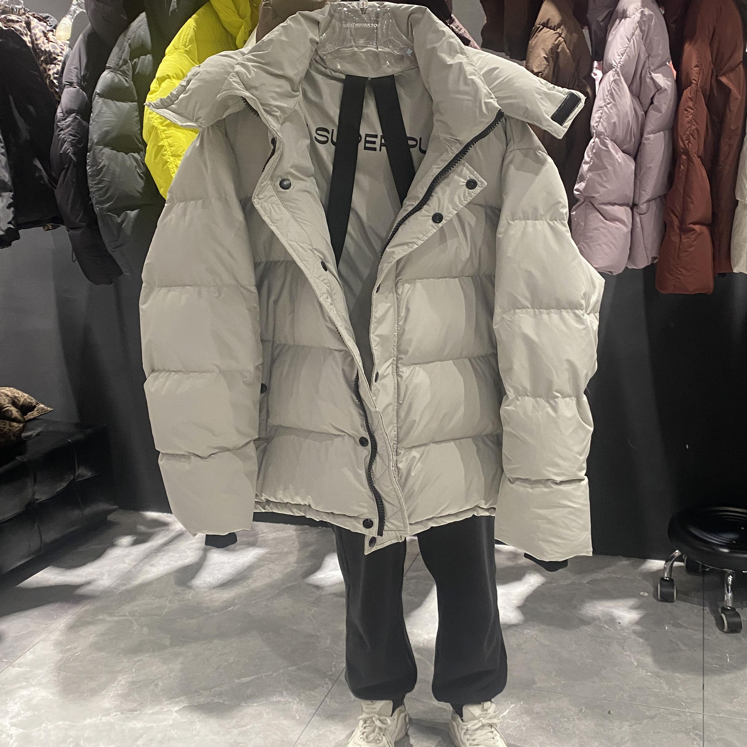 韩国东大门冬装新品时尚宽松显瘦加厚连帽中长款羽绒服白鸭绒外套