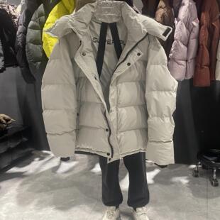 韩国东大门冬装新品时尚宽松显瘦加厚连帽中长款羽绒服白鸭绒外套