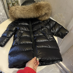 男女童装 儿童中长款 真毛领90白鸭绒加厚羽绒服外套 冬装 伊赏雪新款