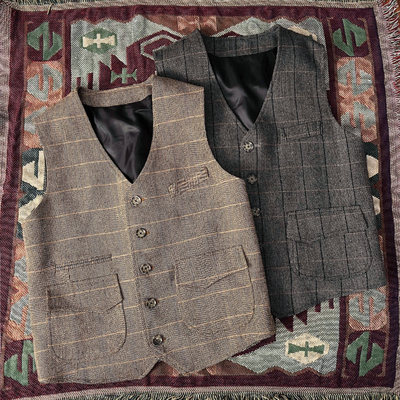 马甲背心坎肩格子羊毛呢