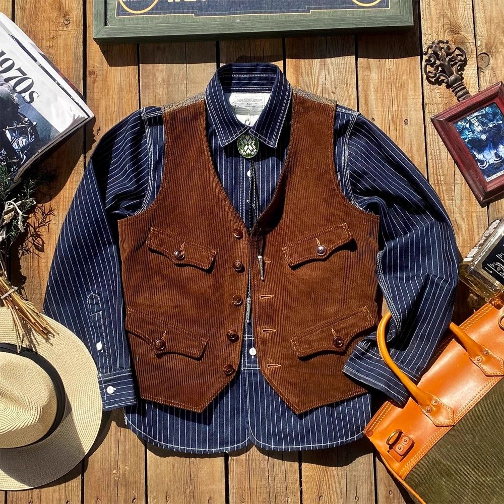 男士复古美式拼接马甲秋冬粗花呢