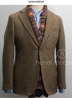 nick大叔wooster同款西服 粗花呢羊毛人字纹男英伦复古外套西装潮
