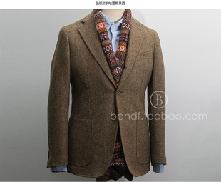 潮 粗花呢羊毛人字纹男英伦复古外套西装 nick大叔wooster同款 西服