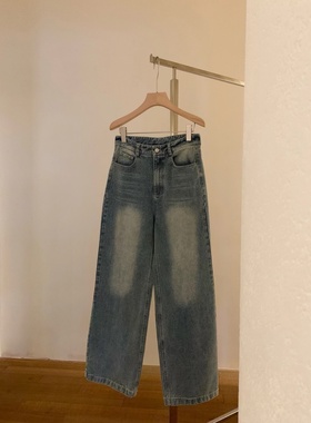 现货2025handwash新款韩版宽松显瘦百搭高腰直筒阔腿牛仔裤