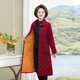 中老年女装冬季加绒棉衣外套妈妈装大码长款棉服灯芯绒保暖棉袄新