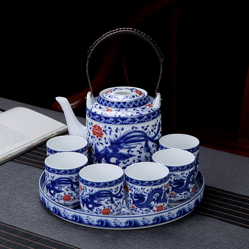 陶瓷托盘提梁壶功夫茶具大容量