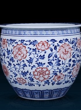 景德镇落地新中式风鱼缸装饰品