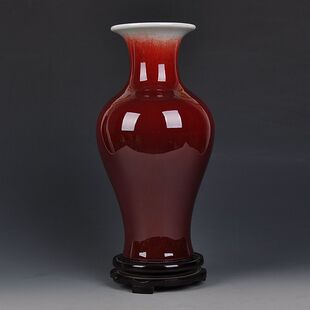 景德镇陶瓷器窑变裂纹郎窑红花瓶家居装饰客厅古典工艺品摆件送礼