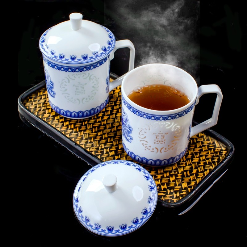 景德镇高档青花玲珑陶瓷对杯 大容量办公对杯 礼盒装,餐饮具,茶杯,淘宝优惠券,粉丝福利购,淘宝优惠卷