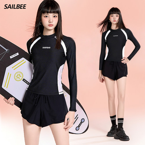 游泳衣女长袖全身防晒冲浪潜水服分体水母服温泉学生保守显瘦泳装