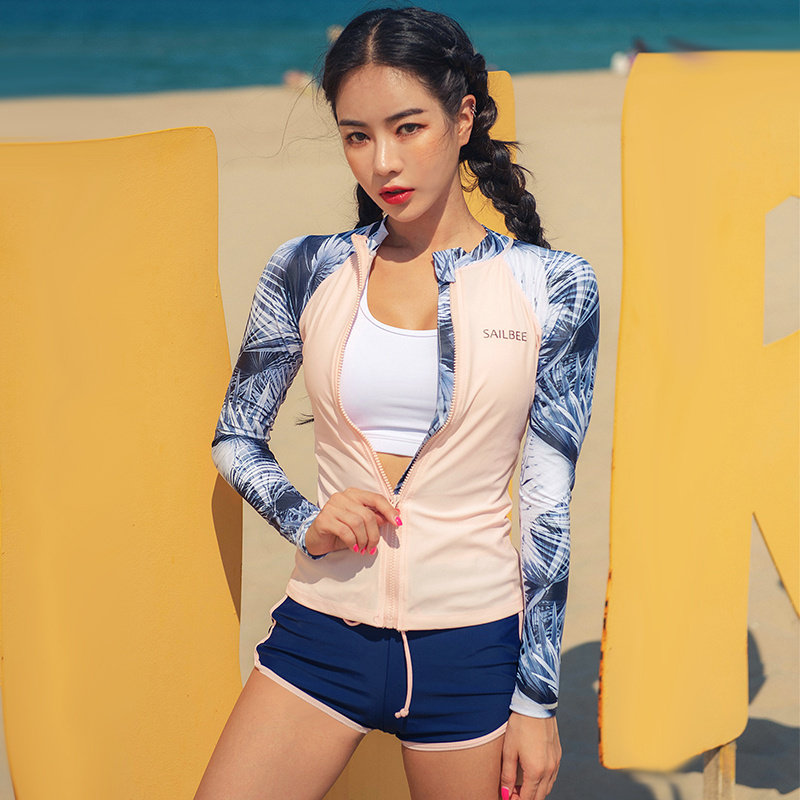 新型潜水服女式分体式防晒长袖泳衣保守速干水母套装瘦身Look冲浪