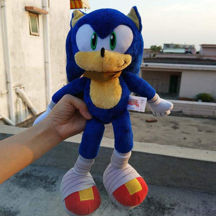 外贸 Sonic刺猬索尼克音速小子毛绒玩具偶浅蓝色公仔38厘米