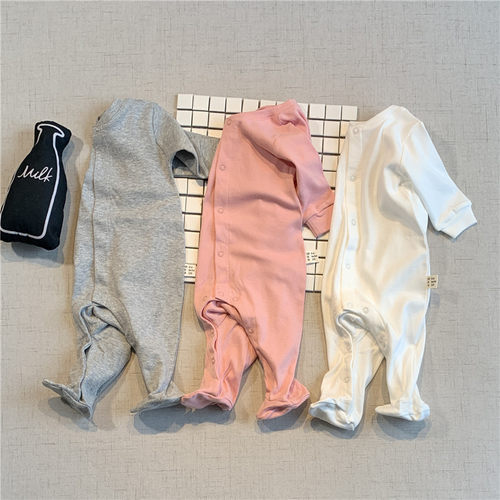 包脚纯棉春秋套脚长袖连体衣爬服