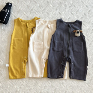 超萌外出服秋冬 马甲哈衣婴儿加绒背带裤 新生儿宝宝秋装 连体衣无袖
