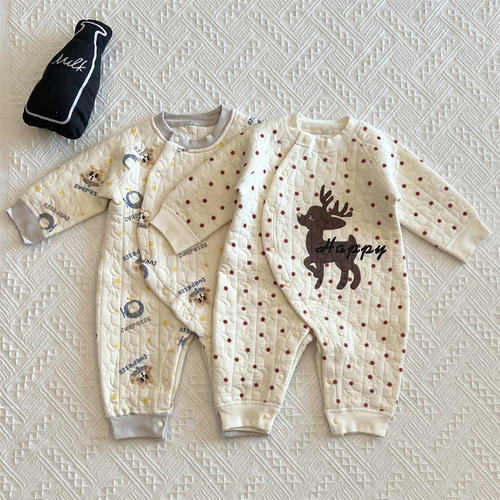 25秋装三层保暖超萌长袖夹棉爬服