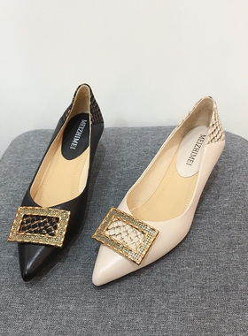 美之美春新款欧洲站真皮浅口小香风尖头细跟高跟女单鞋69905