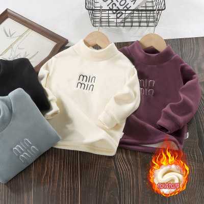 男童半高领打底衫中大童加绒卫衣冬装儿童加厚保暖上衣长袖秋冬