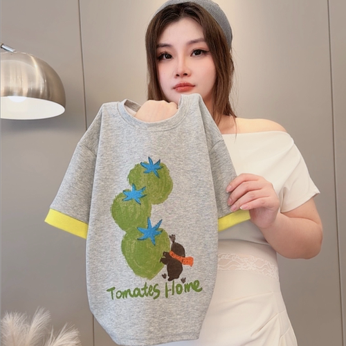 新款夏季男女童洋气潮流印花圆领短袖