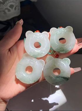 新疆天山翠玉石玉面狐狸平安环猫耳甜甜圈吊坠小猫环福锁玉石多款