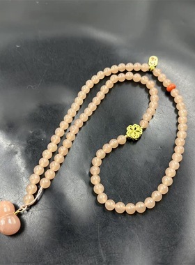 直销天然新款粉色桃花酿圆珠项链屁桃吊坠毛衣链粉色鸡心锁骨链