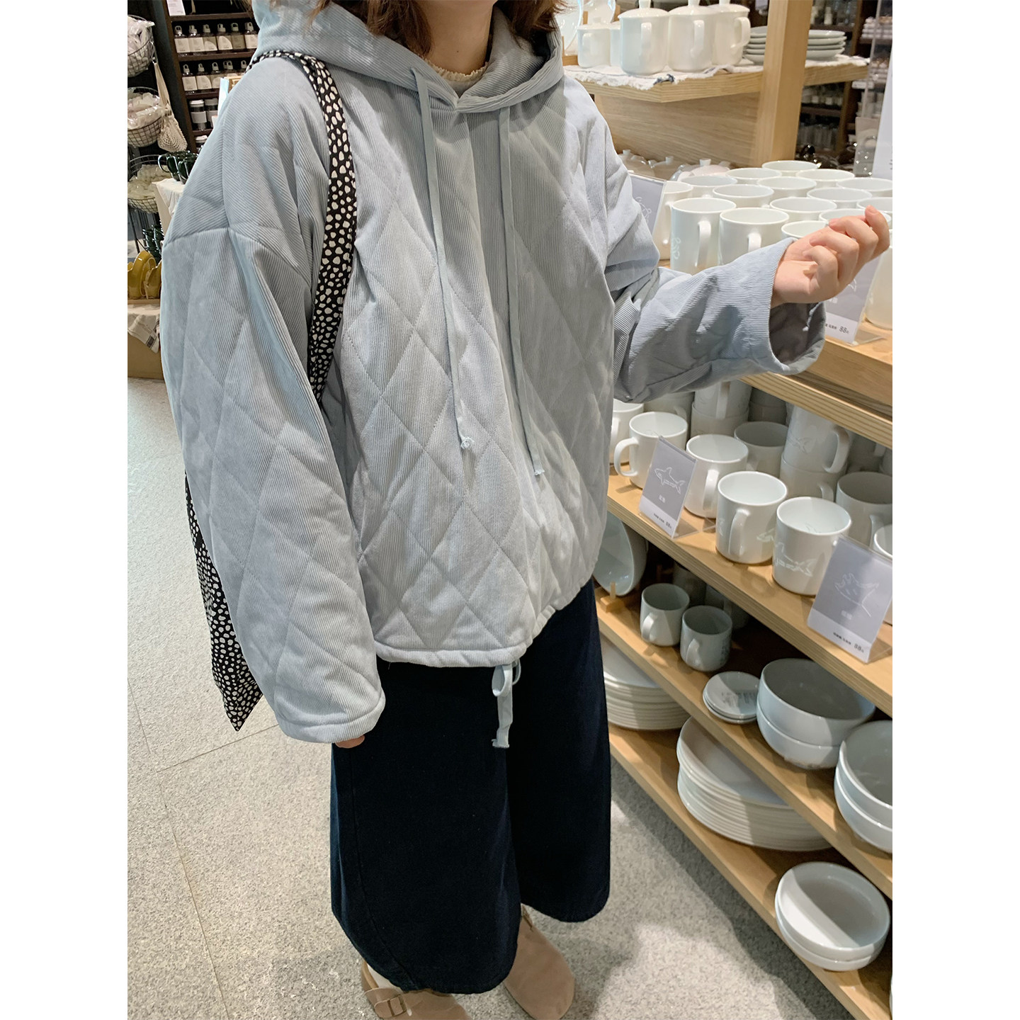 西兰花花 减龄夹棉宽松卫衣简约文艺菱形外套女秋冬灯芯绒棉服