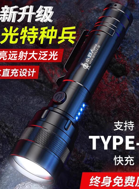 小野人手电筒2025新款强光户外充电超亮远射超长续航小型便携家用