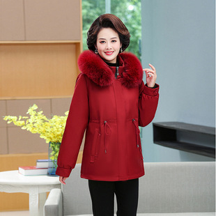 中年女士冬季大码派克羽绒服活面内胆脱卸款时尚防寒服200斤妈妈