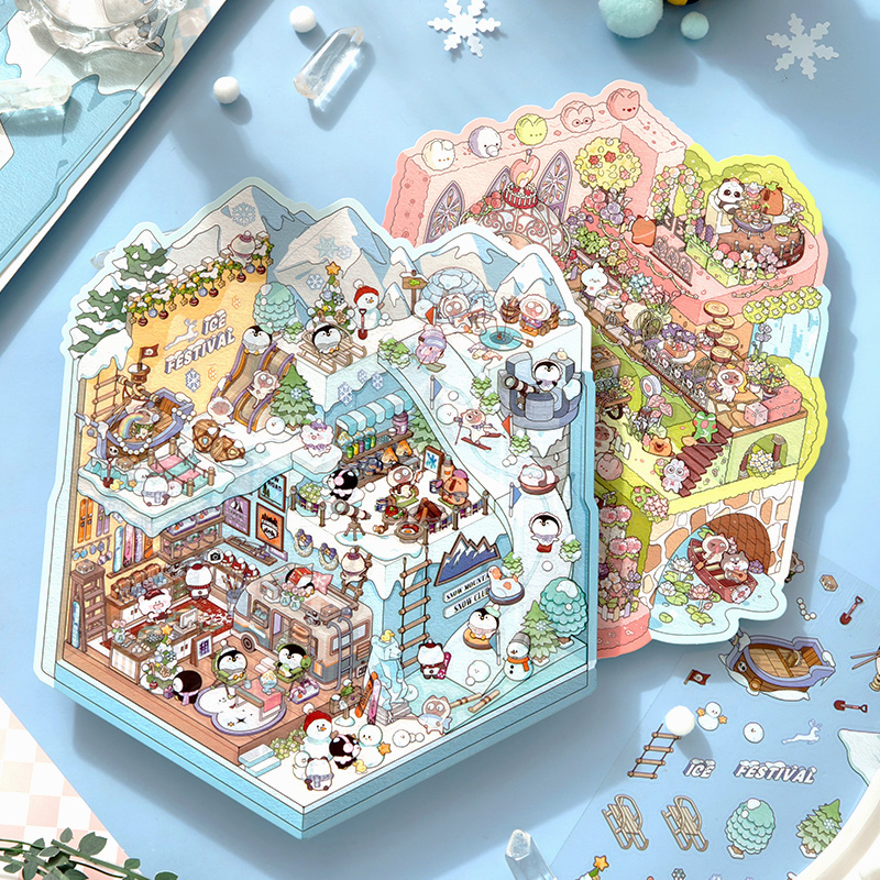 免剪立体小屋解压造景贴纸超大版